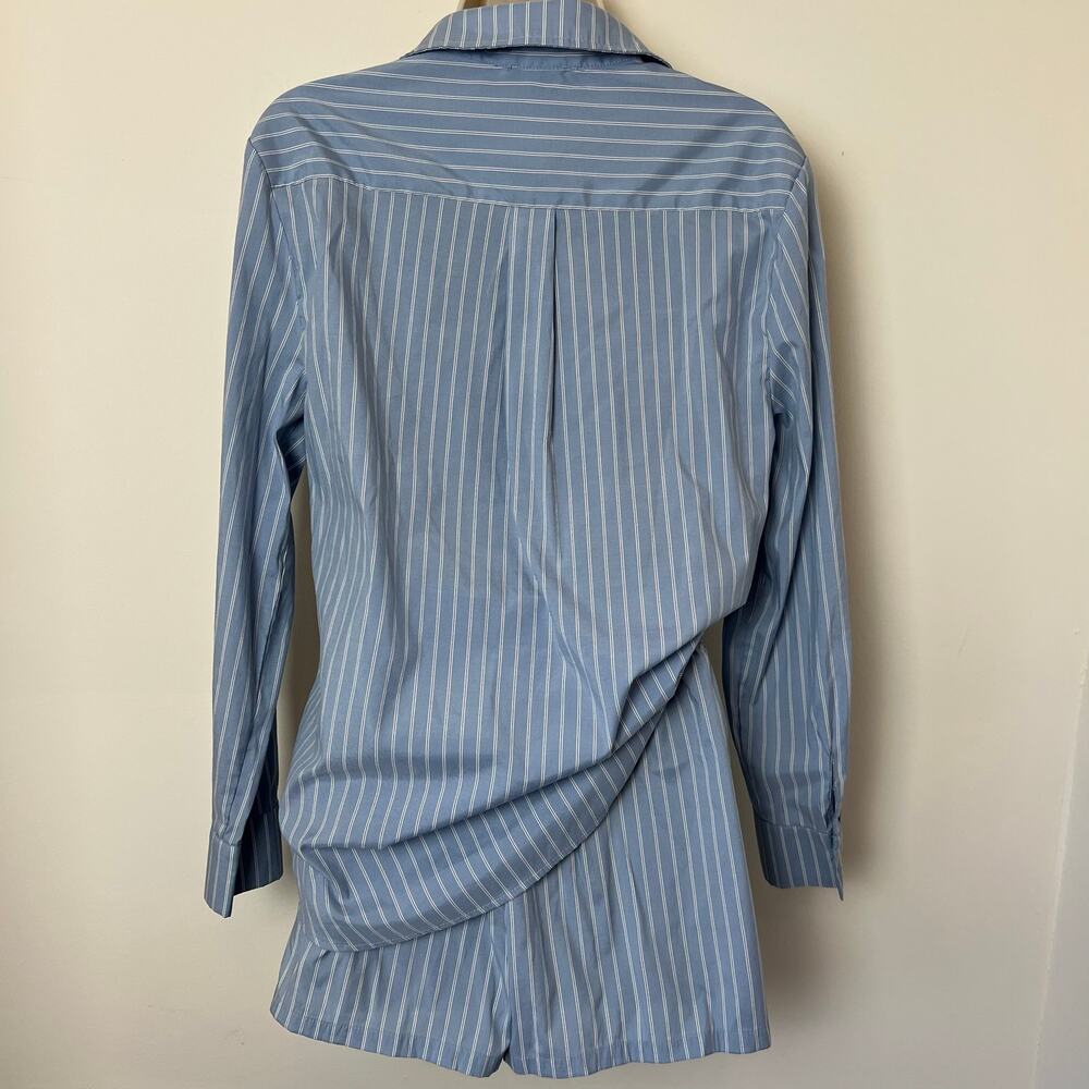 Sincerely Jules Blue Vertical Striped Long Sleeve Shorts Loungewear Set Medium - Picture 4 of 7